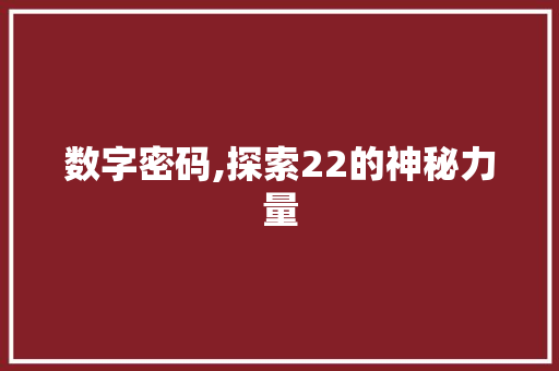 数字密码,探索22的神秘力量 数字密码,探索22的神秘力量