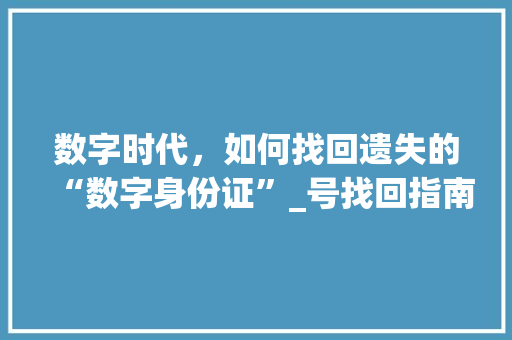 数字时代，如何找回遗失的“数字身份证”_号找回指南