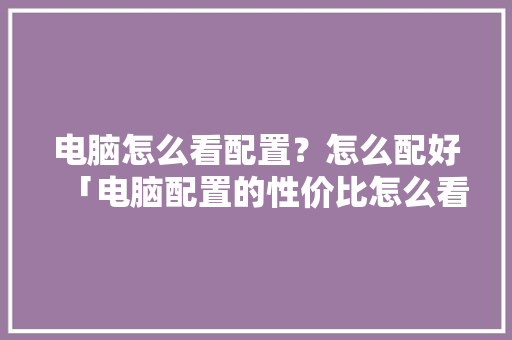 电脑怎么看配置？怎么配好「电脑配置的性价比怎么看啊」