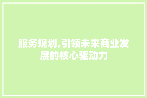 服务规划,引领未来商业发展的核心驱动力