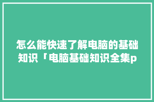 怎么能快速了解电脑的基础知识「电脑基础知识全集pdf」 编程语言 怎么能快速了解电脑的基础知识「电脑基础知识全集pdf」 怎么能快速了解电脑的基础知识「电脑基础知识全集pdf」 编程语言