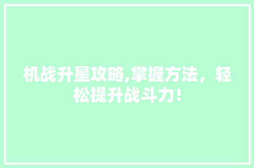 机战升星攻略,掌握方法，轻松提升战斗力！