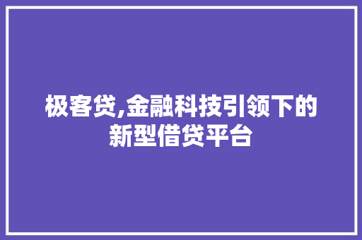 极客贷,金融科技引领下的新型借贷平台 电脑故障维修