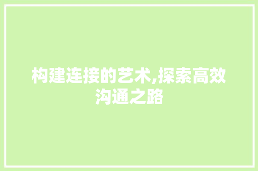 构建连接的艺术,探索高效沟通之路 构建连接的艺术,探索高效沟通之路
