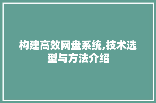 构建高效网盘系统,技术选型与方法介绍 构建高效网盘系统,技术选型与方法介绍