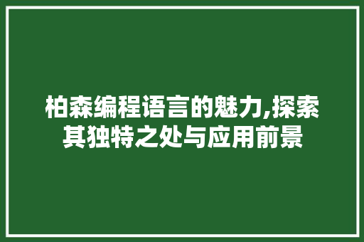 柏森编程语言的魅力,探索其独特之处与应用前景 操作系统