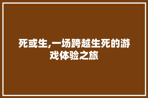 死或生,一场跨越生死的游戏体验之旅 操作系统