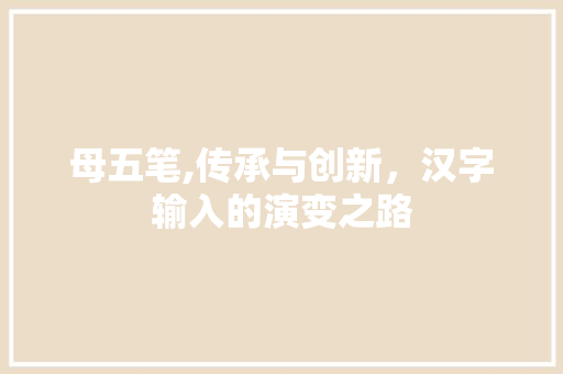母五笔,传承与创新，汉字输入的演变之路 操作系统