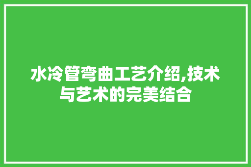 水冷管弯曲工艺介绍,技术与艺术的完美结合 操作系统