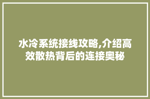 水冷系统接线攻略,介绍高效散热背后的连接奥秘