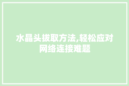 水晶头拔取方法,轻松应对网络连接难题