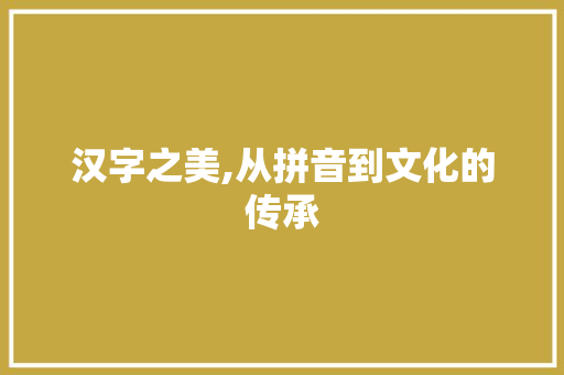 汉字之美,从拼音到文化的传承 网络技术