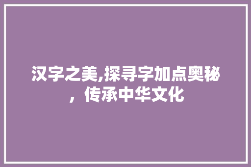 汉字之美,探寻字加点奥秘,传承中华文化 操作系统 汉字之美,探寻字加点奥秘,传承中华文化 操作系统