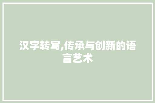汉字转写,传承与创新的语言艺术 电脑基础