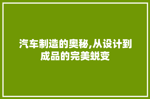 汽车制造的奥秘,从设计到成品的完美蜕变 网络技术