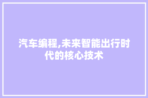 汽车编程,未来智能出行时代的核心技术 操作系统