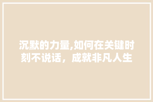 沉默的力量,如何在关键时刻不说话,成就非凡人生 编程语言 沉默的力量,如何在关键时刻不说话,成就非凡人生 编程语言