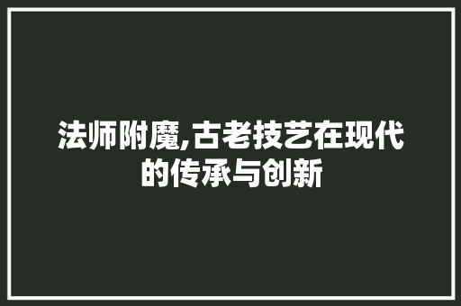 法师附魔,古老技艺在现代的传承与创新 编程语言