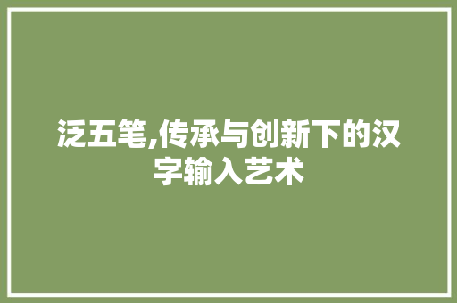 泛五笔,传承与创新下的汉字输入艺术 操作系统