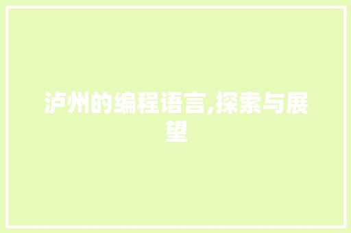 泸州的编程语言,探索与展望 操作系统 泸州的编程语言,探索与展望 操作系统
