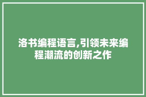 洛书编程语言,引领未来编程潮流的创新之作 电脑配置