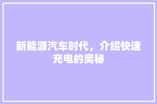 新能源汽车时代，介绍快速充电的奥秘