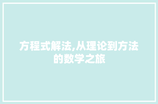 方程式解法,从理论到方法的数学之旅