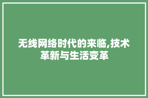 无线网络时代的来临,技术革新与生活变革