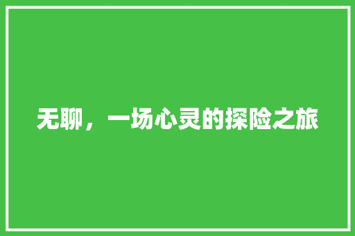 无聊，一场心灵的探险之旅