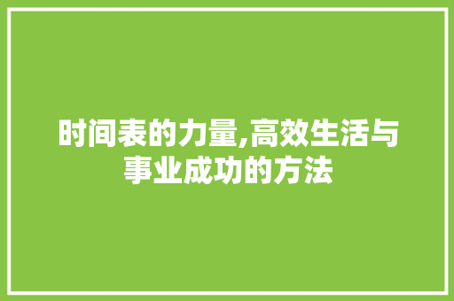 时间表的力量,高效生活与事业成功的方法