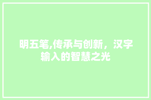 明五笔,传承与创新，汉字输入的智慧之光