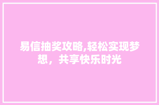 易信抽奖攻略,轻松实现梦想，共享快乐时光