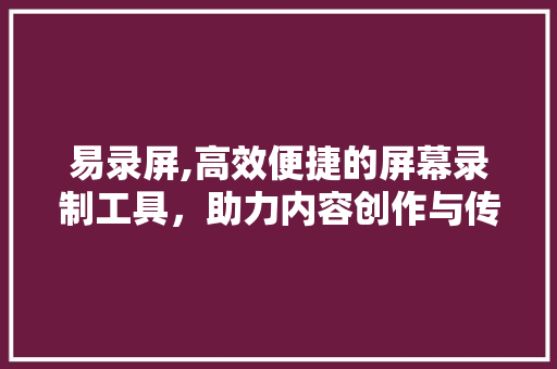 易录屏,高效便捷的屏幕录制工具,助力内容创作与传播 易录屏,高效便捷的屏幕录制工具,助力内容创作与传播
