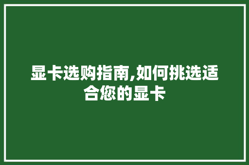 显卡选购指南,如何挑选适合您的显卡