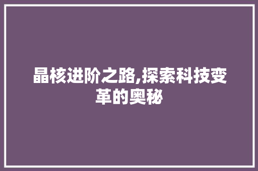 晶核进阶之路,探索科技变革的奥秘 晶核进阶之路,探索科技变革的奥秘