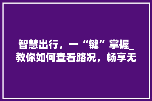 智慧出行,一“键”掌握_教你如何查看路况,畅享无忧旅程 智慧出行,一“键”掌握_教你如何查看路况,畅享无忧旅程