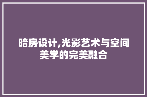 暗房设计,光影艺术与空间美学的完美融合