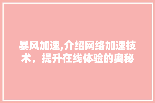 暴风加速,介绍网络加速技术，提升在线体验的奥秘