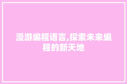 漫游编程语言,探索未来编程的新天地 网络技术