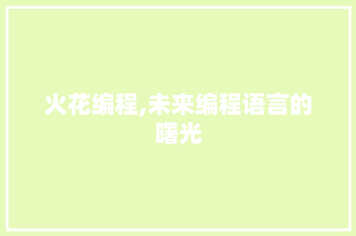 火花编程,未来编程语言的曙光 电脑故障维修