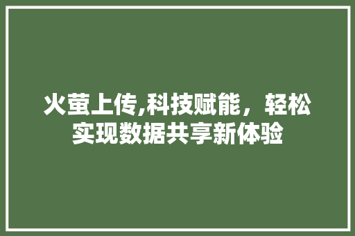 火萤上传,科技赋能,轻松实现数据共享新体验 电脑故障维修 火萤上传,科技赋能,轻松实现数据共享新体验 电脑故障维修