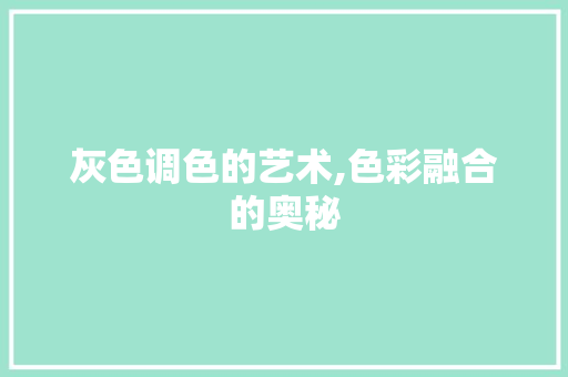 灰色调色的艺术,色彩融合的奥秘 电脑故障维修
