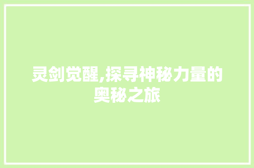 灵剑觉醒,探寻神秘力量的奥秘之旅 电脑故障维修