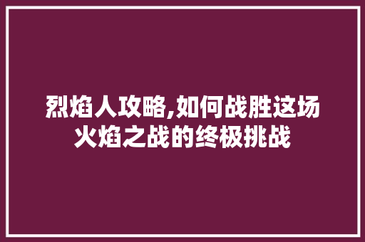 烈焰人攻略,如何战胜这场火焰之战的终极挑战 编程语言 烈焰人攻略,如何战胜这场火焰之战的终极挑战 编程语言