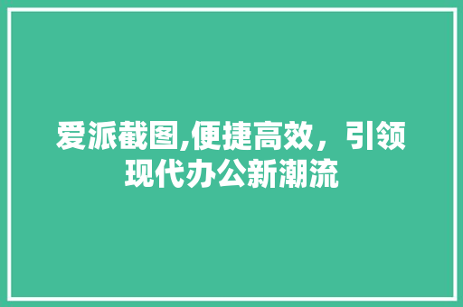 爱派截图,便捷高效，引领现代办公新潮流 网络技术