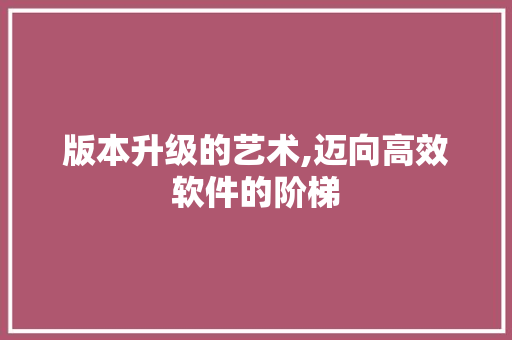 版本升级的艺术,迈向高效软件的阶梯 网络技术