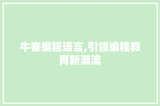 牛客编程语言,引领编程教育新潮流 电脑故障维修