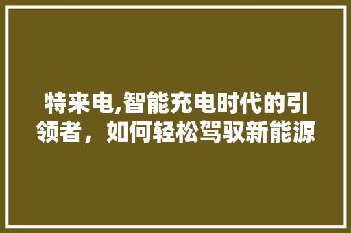 特来电,智能充电时代的引领者，如何轻松驾驭新能源出行 操作系统