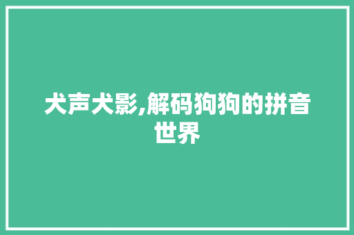 犬声犬影,解码狗狗的拼音世界 操作系统