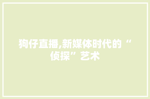 狗仔直播,新媒体时代的“侦探”艺术 操作系统